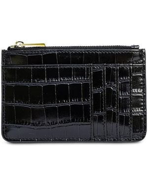 F & W Style Carrie Croc Embossed Leather Card Holder - Black