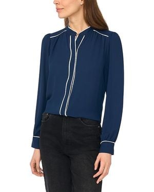 Cece Open Collar Button Front Top - Blue