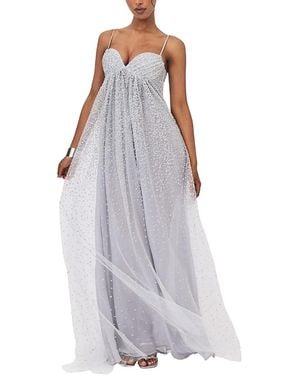 Miss Circle Wallie Rhinestone Embellished Mesh Backless Gown - Purple