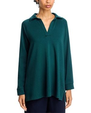 Eileen Fisher Cozy Brushed Terry Hug Henley Long Top - Green