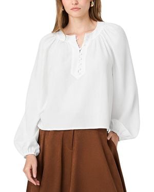 French Connection Round Neck Button Front Blouse - White