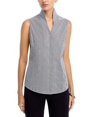 Misook Pinstripe Mandarin Collar Tank - Gray