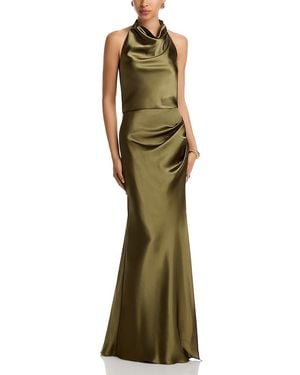 Aqua Draped Halter Gown - Green