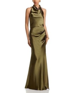 Aqua Draped Halter Gown - Green