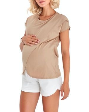 Accouchée Handy Crossover Short Sleeve Cotton Maternity/Nursing Top - White