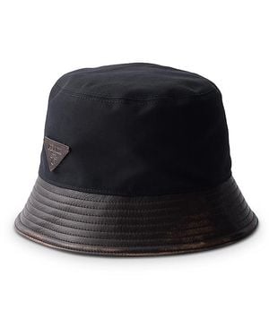 Prada Technical Cotton And Leather Bucket Hat - Black