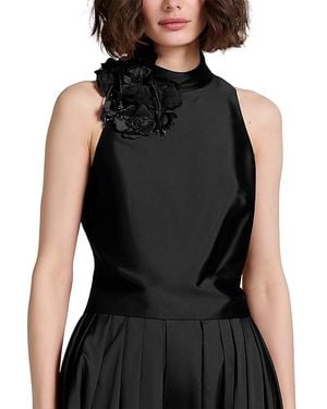 EMILY SHALANT 3D Flower Taffeta Top - Black