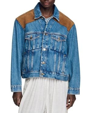 Sandro Denim & Suede Jacket - Blue