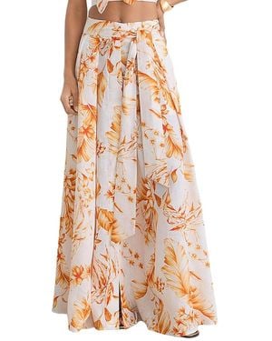 Reiss Milly Floral Print Linen Skirt - Orange