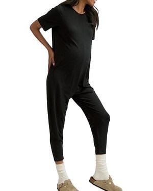 Hatch Collection Walkabout Short Sleeve Maternity Nursing Friendly Sweater - Black