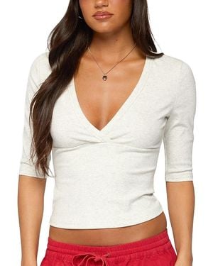 Edikted Garla V Neck Three-Quarter Sleeve Top - White