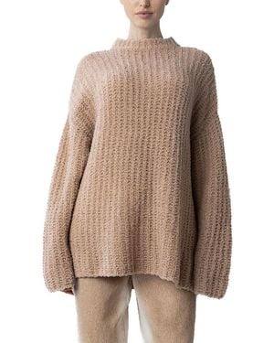 LAPOINTE Plush Boucle Oversized Crewneck Sweater - Brown