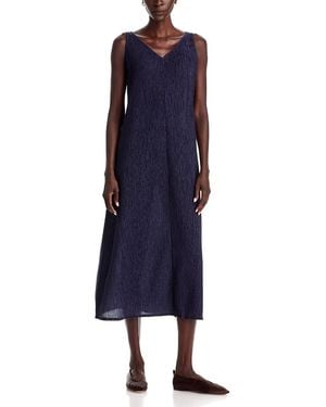 Eileen Fisher Plisse V Neck Dress - Blue