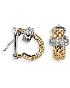 Fope 18K Vendome Diamond Pave Rondelle Bead Hoop Earrings - Metallic