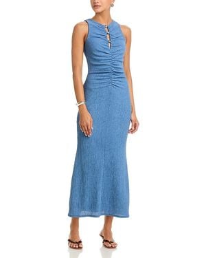 Aqua Gathered Jersey Dress - Blue