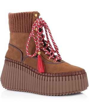 Chloé Nama Leather Platform Ankle Boots - Red