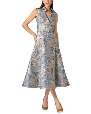 Aidan Mattox Floral Jacquard Midi Dress - Gray