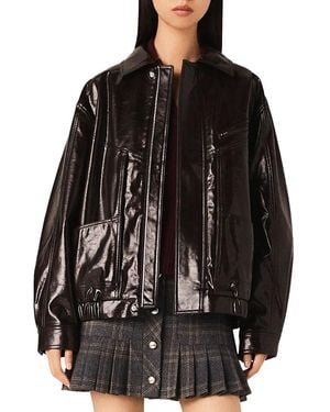 Maje Cracked Faux Leather Jacket - Black