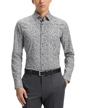 BOSS Hank Slim Fit Printed Button-Front Shirt - Gray