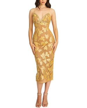 Miss Circle Edie Beaded Sequin Midi Pencil Dress - Yellow