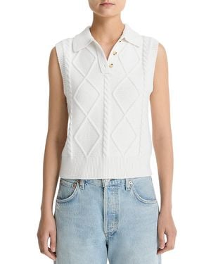 Vince Polo Cable Knit Sweater Vest - Blue