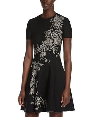 McQueen Saraband Lace Flared Mini Dress - Black