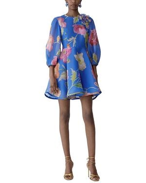 Carolina Herrera Puff Sleeve Mini Silk Dress - Blue