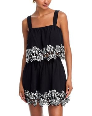 Aqua Cotton Linen Lace Trim Sleeveless Top - Black
