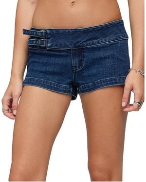 Edikted Double Belted Low Rise Denim Shorts - Blue