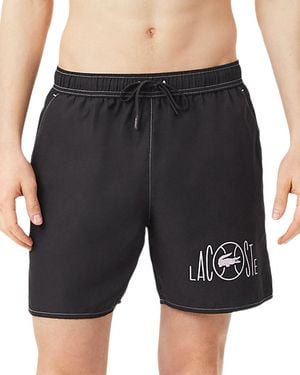 Lacoste Mid Length Tennis Print 6 Swim Trunks - Black
