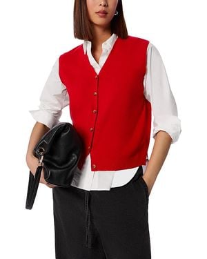Whistles V Neck Button Front Knit Vest - Red