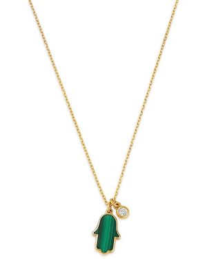 Bloomingdale's Fine Collection Malachite & Diamond Hamsa Hand & Bezel Diamond Charm Pendant Necklace - Metallic