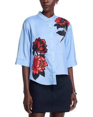 Nancy Yang Band Collar Elbow Sleeve Shirt - Blue