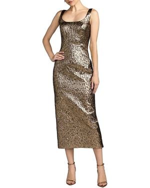 Mac Duggal Metallic Jacquard Sheath Midi Dress - Brown