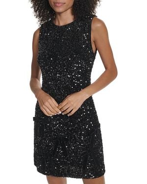 KARL LAGERFELD Sequin & Velvet Bow Accent Shift Dress - Black
