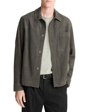 Vince Modern Trucker Leather Jacket - Gray