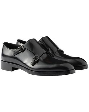 Prada Brushed Leather Double Monk Strap Shoes - Black