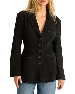 Nasty Gal Real Suede Cinched Waist Blazer - Black