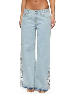 Edikted Crochet Panel Low Rise Wide Leg Jeans - Blue