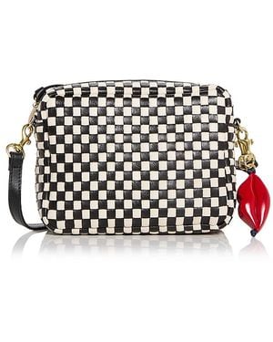 Clare V. Midi Sac Lips Woven Leather Crossbody Bag - White