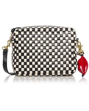 Clare V. Midi Sac Lips Woven Leather Crossbody Bag - White