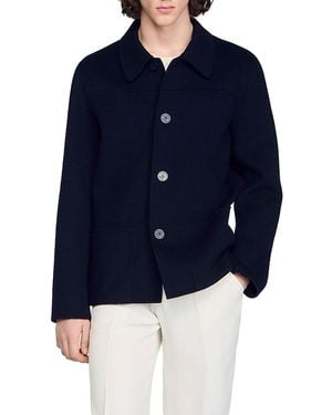 Sandro Worker Double Wool Blend Jacket - Blue