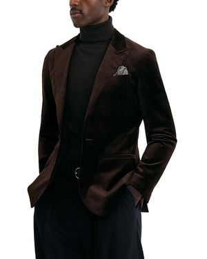 Reiss Apsara Cotton Blend Peak Lapel Velvet Blazer - Black