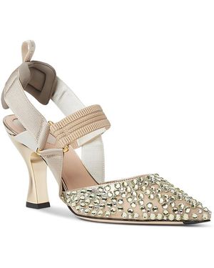 Fendi Colibri 85Mm Crystal-Embellished Slingback Pumps - Metallic