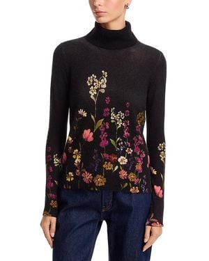 C by Bloomingdale's Cashmere Floral Print Turtleneck Cashmere Sweater, Exclusive - Black