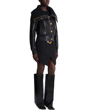 Balmain Lambskin And Knit Bomber Jacket - Black
