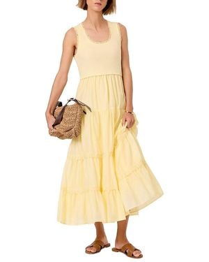 Mint Velvet Crochet Trim Tiered Midi Dress - Yellow