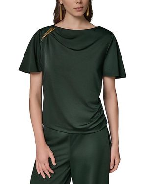 Donna Karan Hardware Trim Ruched Top - Green