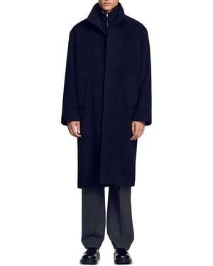 Sandro Owen Wool Blend Long Coat - Blue