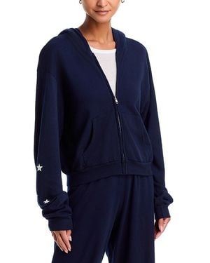 Aqua Crop Zip Hooded Cotton Sweatshirt - Blue